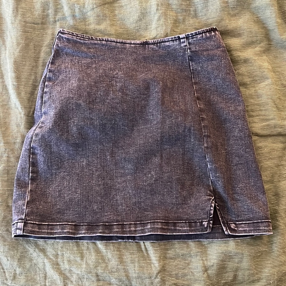 High waisted black denim skirt